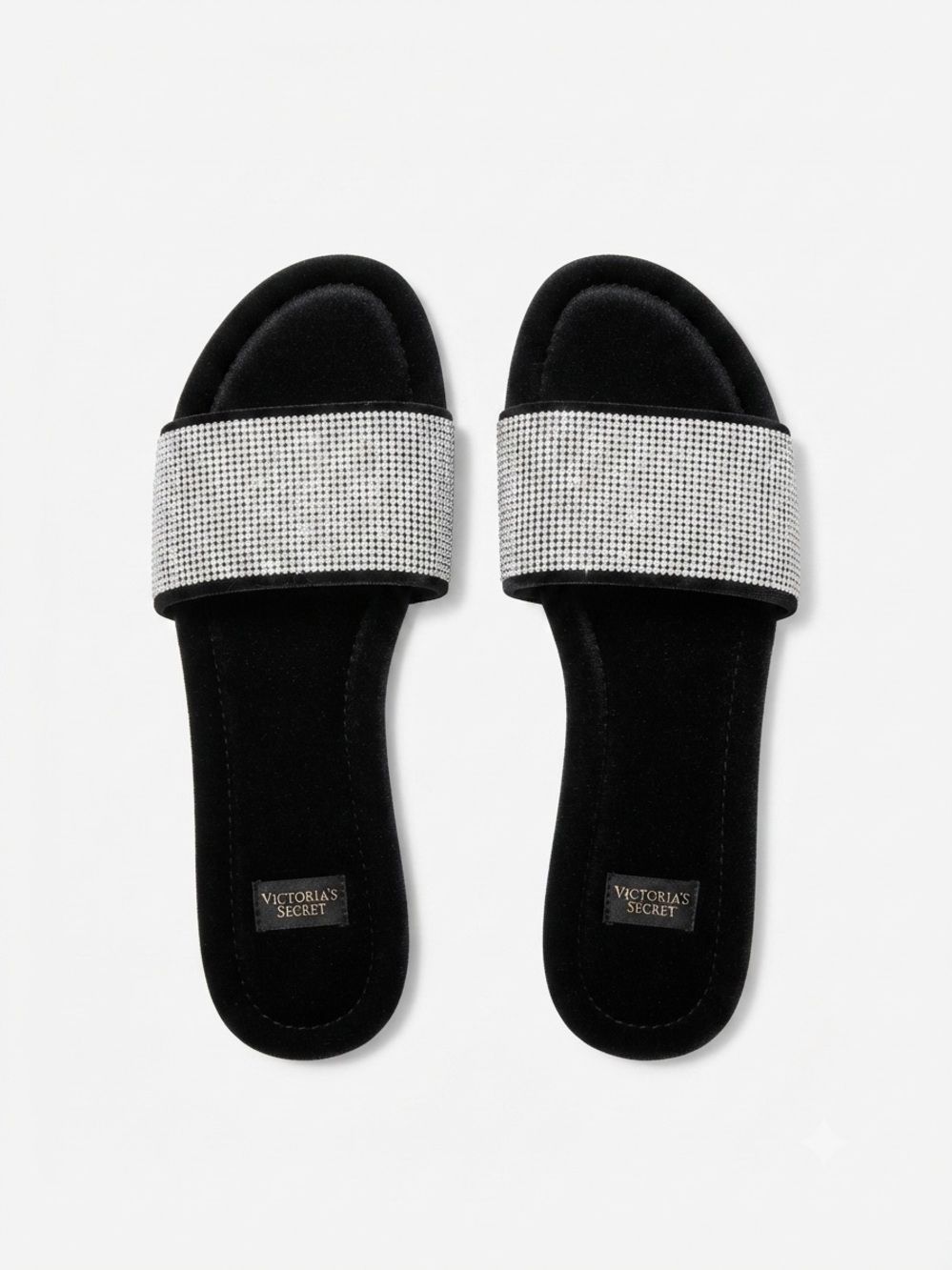 Victoria's Secret Black Rhinestone Slide Sandals